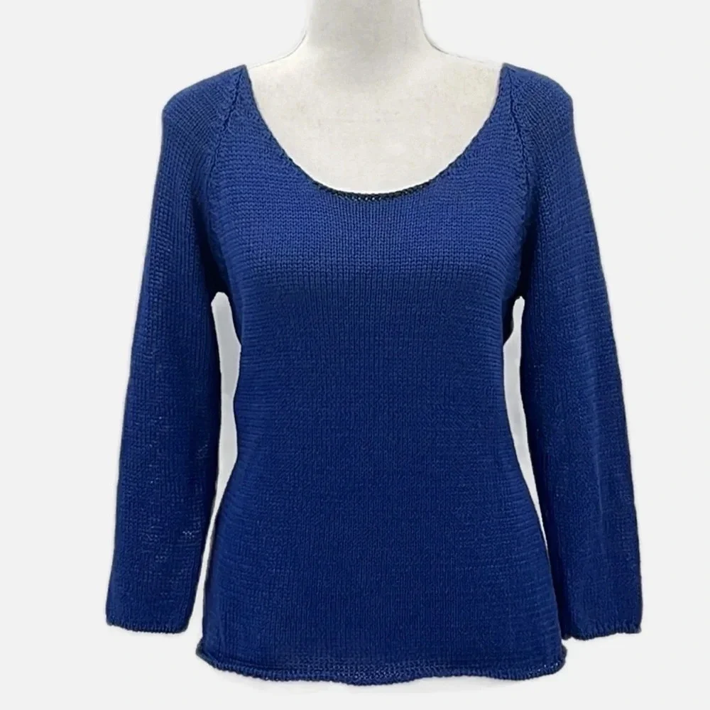 Piazza Sempione 100% Cotton Knit Scoop Neck Sweater in Royal - NWOT - Medium